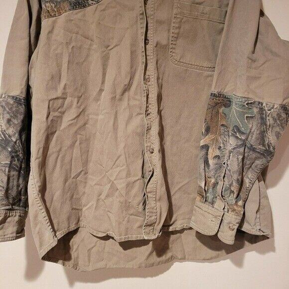 Vtg Camo Button Up Shirt Mens XL Hunting Shacket Beige Workwear Fishing Gorpcore - Picture 4 of 12